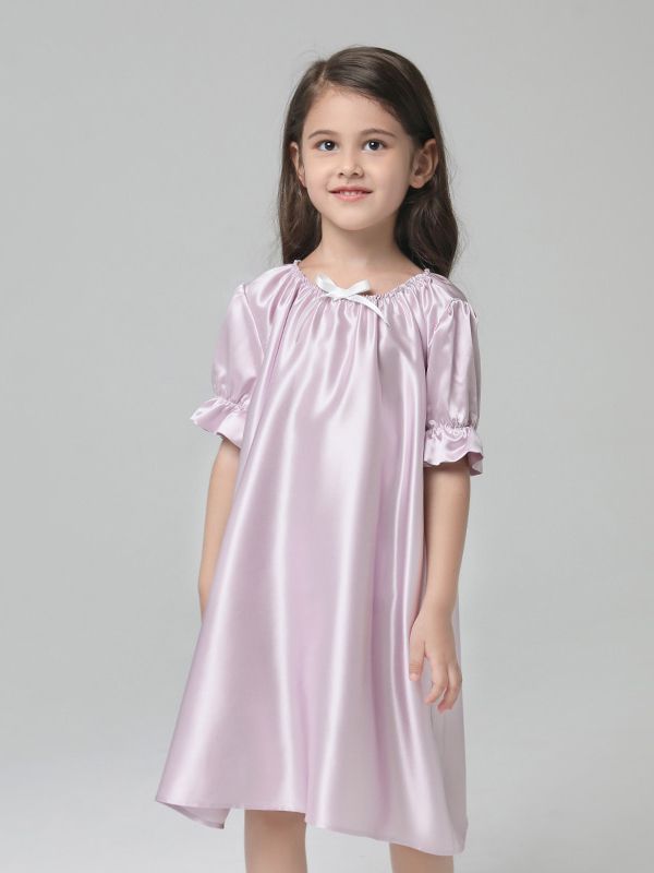 19 Momme Baby Girls Princess Short Sleeve Silk Nightgown - Click Image to Close